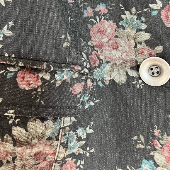 Free People Puffy Sleeves Floral Denim Jacket - Picture 5 of 10